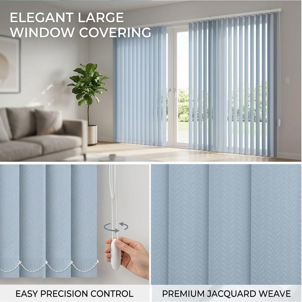 Blickdicht Vertikaljalousie Light Blue 80x200cm 160x240cm 220x300cm Lamellenvorhang Lichtdurchlässig Sichtschutz Lamellen Jalousie, Schiebevorhang Für Fenster Innen(140W*120H cm)