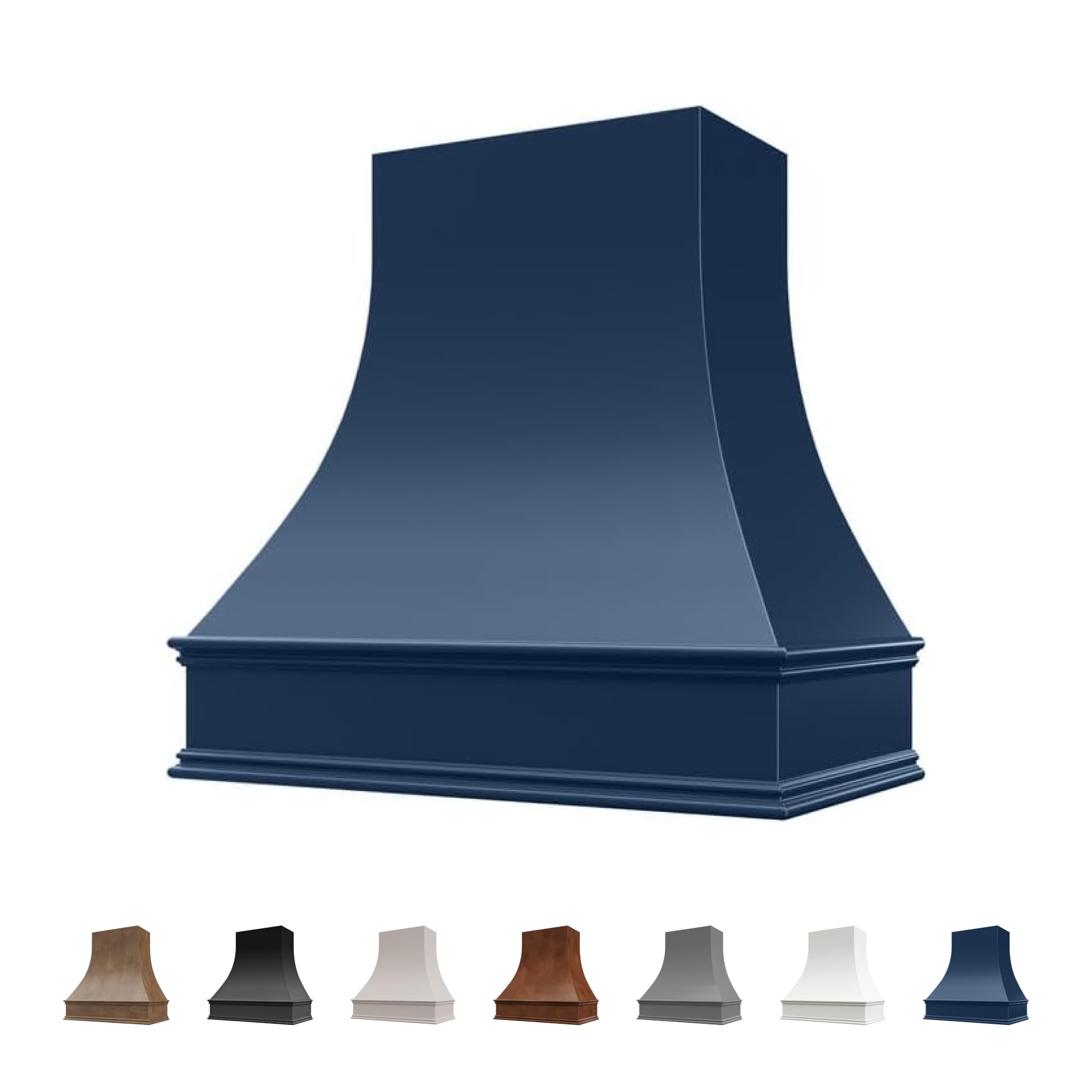 Navy Blue Wood Range Hood Cover, Curved Front, 49.5"W x 30"H