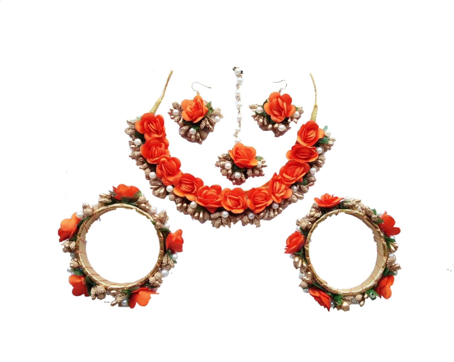 Your Handmade Store Orange Golden flower jewellery Set- Necklace, Earings, Mangtika, Bangles for Girls/Women (Haldi/Mehandi/Bridal/Wedding/Baby shower)(Style4) (B095CCDV5F) Amazon Price History, Amazon Price Tracker