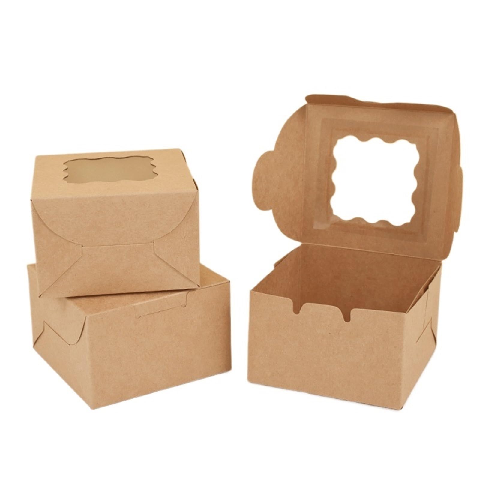 HKYBCF Cake packaging box 5/10pcs 10x10cm Cake Boxes With Window Wedding Favor Candy Cookie Packing Box For Birthday Party Decor for Wedding(Brown cake box,5pcs)