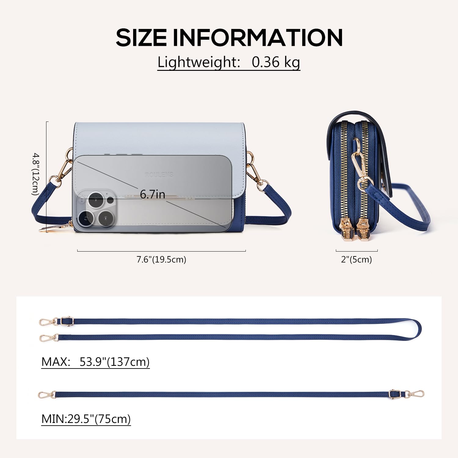 Roulens Borse a Tracolla da Donna,Piccola Borsa per Telefono a Tracolla per Donna con 2 Scomparti Capienti,Borsa Mano PU Pelle Sintetica con Slot per Carte di Credito Cinturino