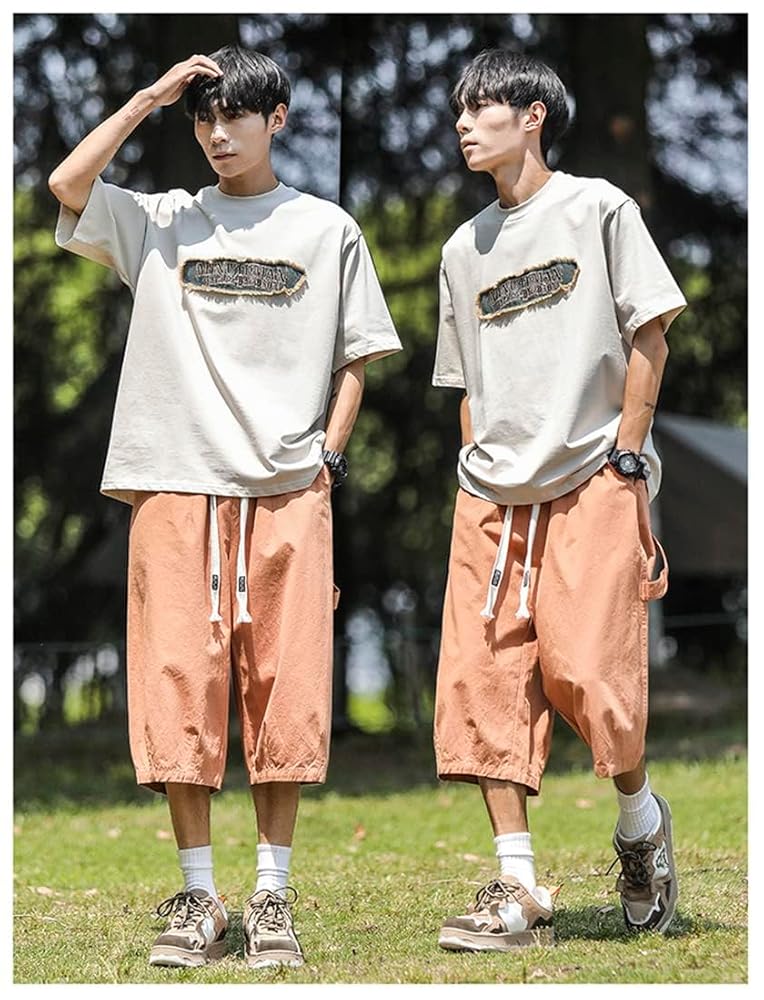 Amazon | 無地 七分丈 ワイドパンツ クロップドパンツ メンズ
