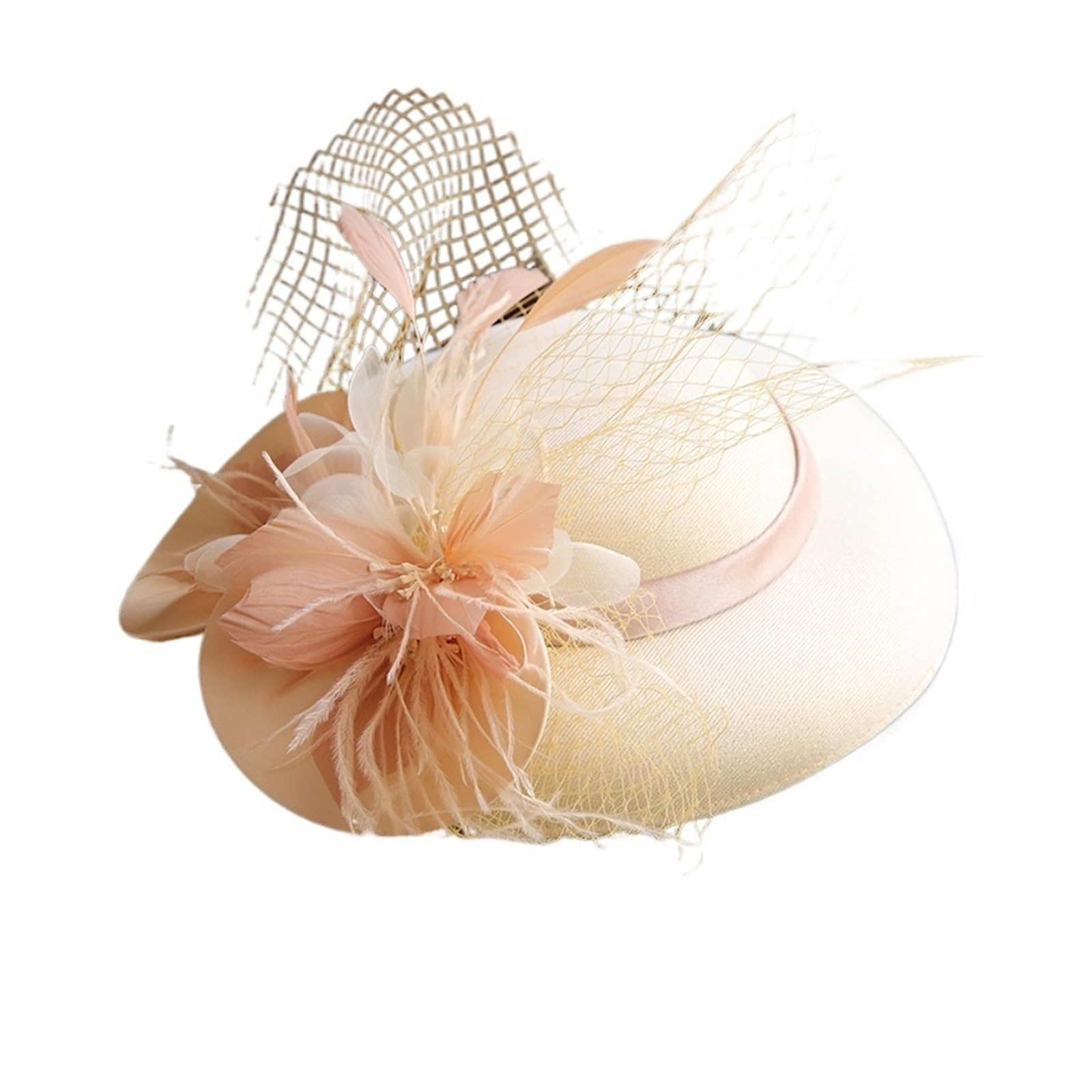 HEUchuan Elegant Women Large Brim Flower Fascinator Hat Cocktail Wedding Party Headpiece Headwear Hair Accessories(Beige)