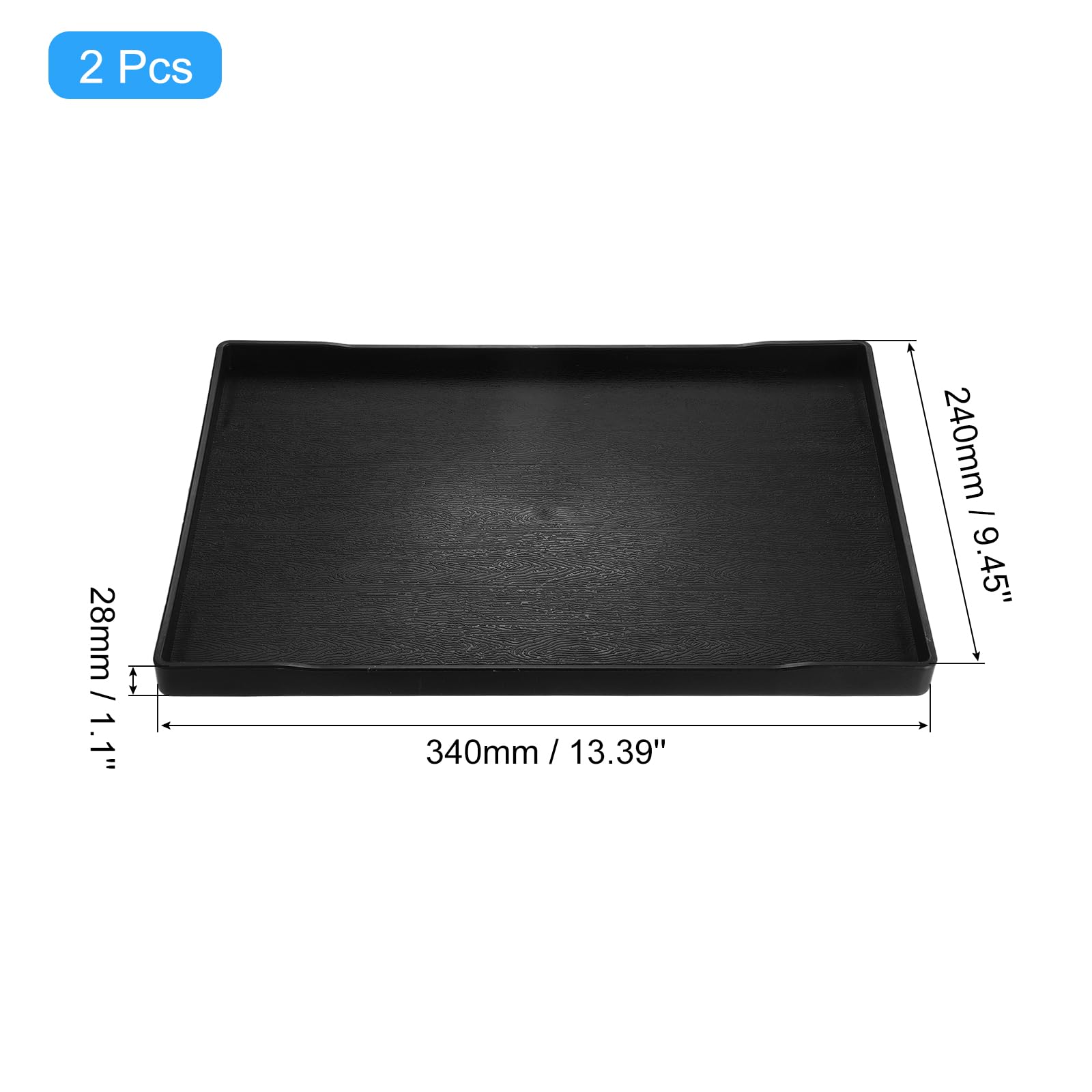 uxcell 2Pcs Serving Tray Small Black Mini Tray 9" x 13" Plastic Rectangular Wooden Serving Trays Decorative Ottoman Platter for Breakfast Kitchen Bathroom - Image 2
