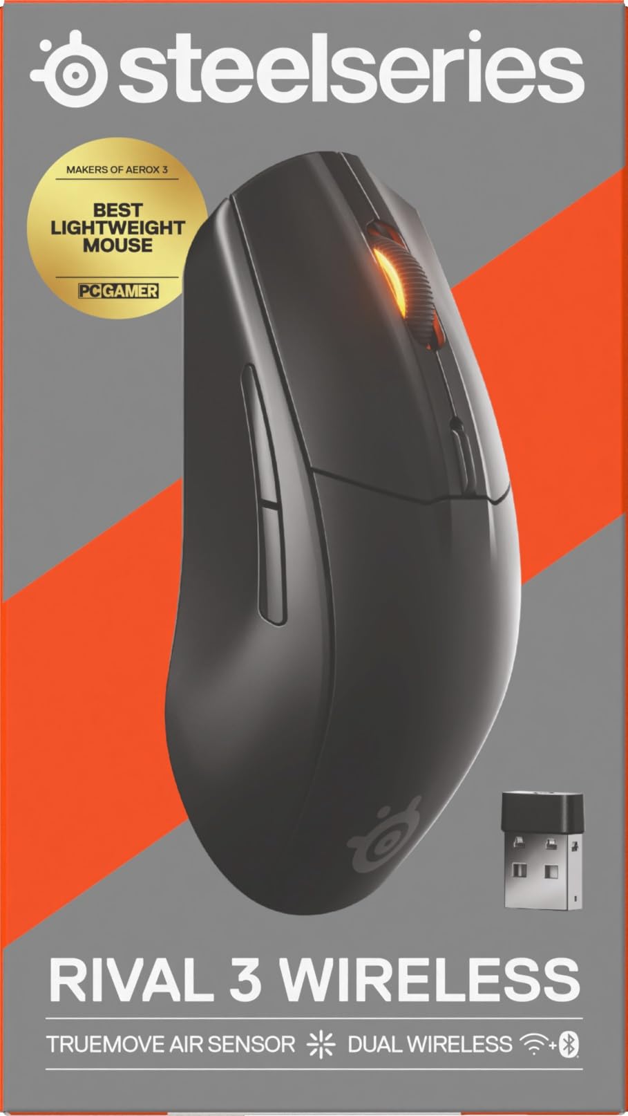 SteelSeries Rival 3 Wireless Gen 2 Gaming-Maus – 2,4 GHz Bluetooth – 18.000 DPI TrueMove Air-Optiksensor – 60 Mio. Klicks – PTFE-Gleitfüße – Schwarz