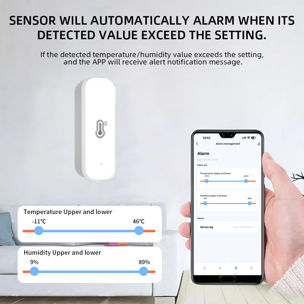 Mengshen Confezione da 2 sensori di umidità WiFi intelligenti per monitor della temperatura interna con avviso di notifica compatibili per Alexa Google Home Nursery Basement