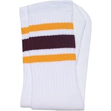 American Made Mid Calf White Tube Socks with Gold-Maroon stripes style 3 for Women, Men, and all Individuals