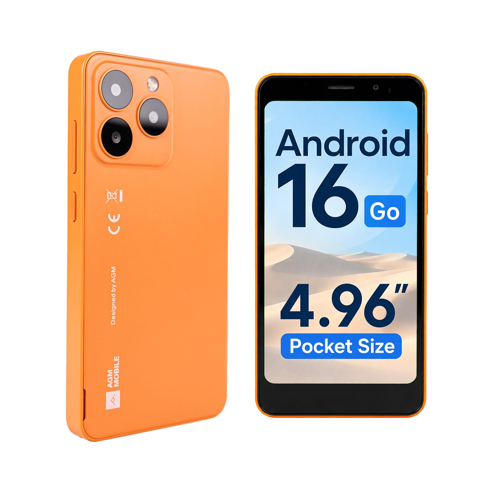 AGM Note N2 Mini Téléphone, Android 16, 4,96" Whatsapp 3+32Go IP54 3000mAh | Téléphone Mini Déverrouillé Android, Écran HD 4,96", 3Go+32Go, IP54 Double SIM, Batterie 3000mAh, Whatsapp, Orange
