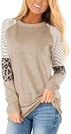 INFITTY Long Sleeve Shirt Women Tunic Tops Casual Raglan Leopard Print Tee Crewneck Going Out Top