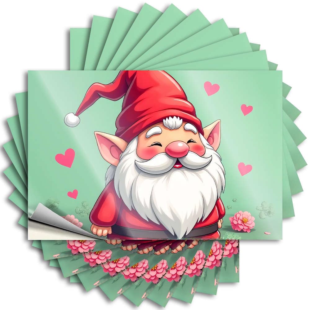 Funny Sticker Sets Easy Apply | A Cheerful Gnome with Hearts and Flowers. Sweet Window Peel and Stick(6X9CM)