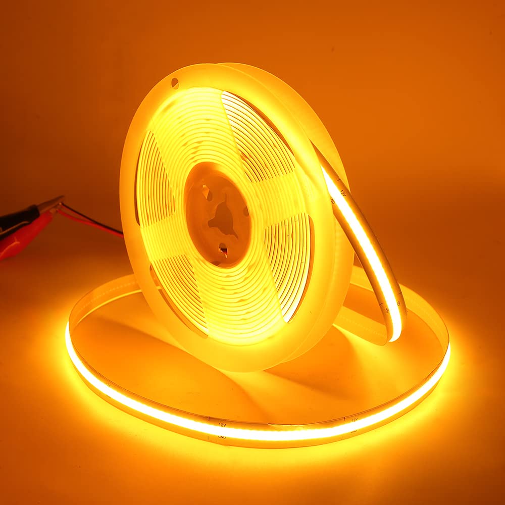 KAFULA COB LED Strip Light Yellow, 320 LEDs/M 8MM Flexible Light Strip DC 5V DIY COB LED Strip Light, Widely Used in Cabinet Bedroom Kitchen Lighting Decoration [1M | Power Supply Not Included]