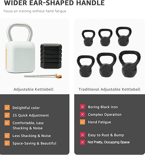 Miniatura 5 de Juego de pesas rusas ajustables, 6 en 1, cambio rápido de peso de 8.5-40 libras, agarre de hervidor, diseño de ahorro de espacio para combo de