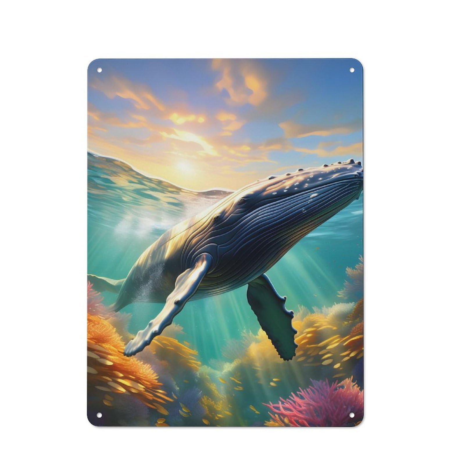 Junmoney Humpback Whale Swimming Retro Metal Wall Sign 40X30cm For Studio Or Craft Room, For Metal Sign Collectors, For Garage And Workshop Walls