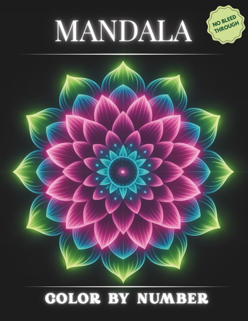 MANDALA COLOR BY NUMBER : MYSTERY MOSAIC COLOR BY NUMBER: (NO BLEED THROUGH) Pixel Art coloring book for Adult. (Black background)