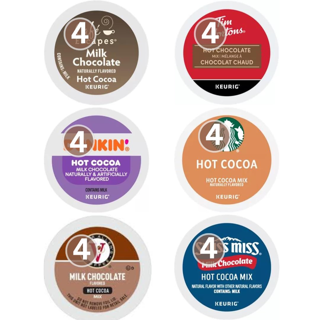 Milk Chocolate Hot Cocoa K-Cups Pods Variety Sampler. Includes Top Brands. 24 Count