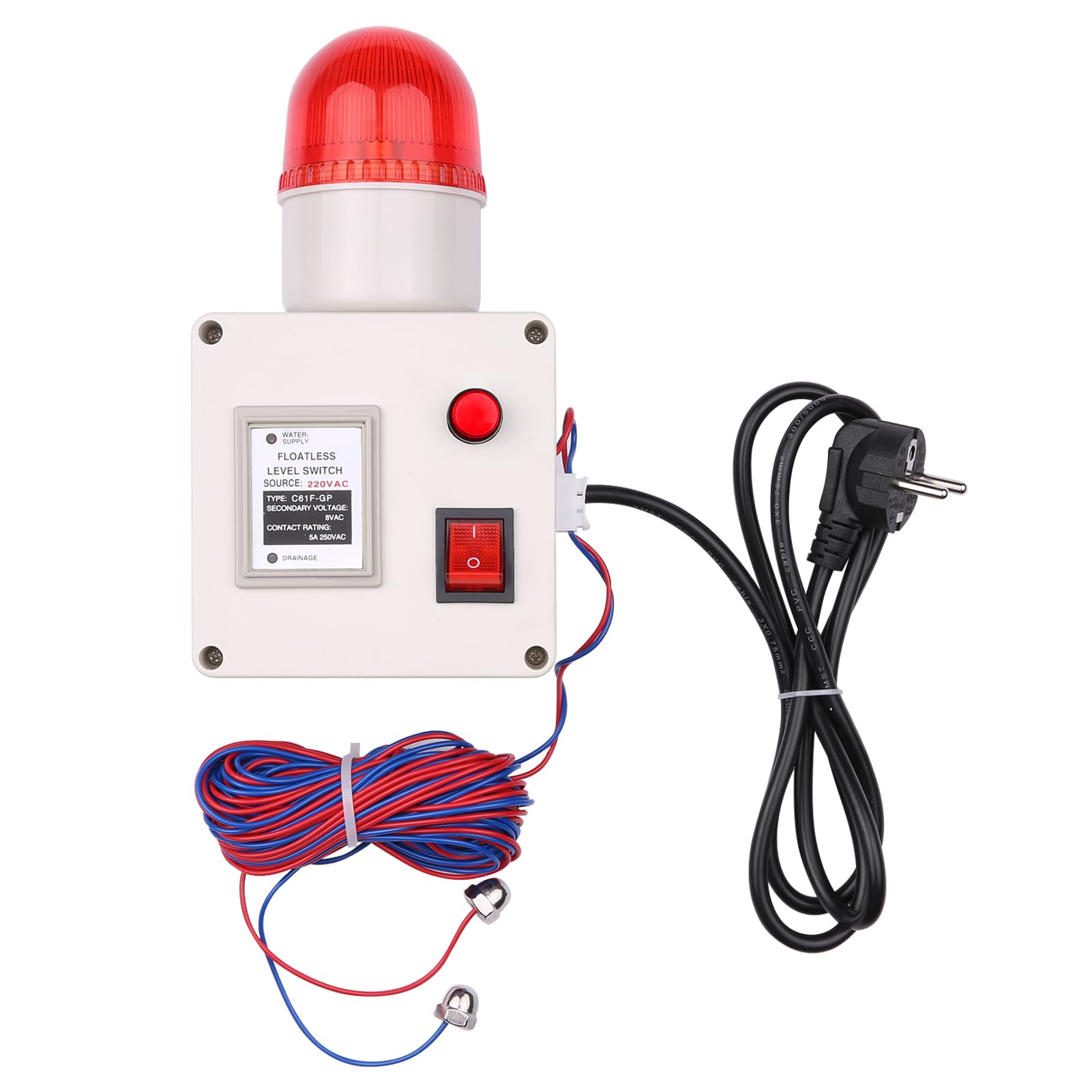 Alarme de Niveau d'eau, Sonde en Acier Inoxydable avec Câble de 15 M pour Détection de Liquide en Temps Réel avec Interrupteur Silencieux (Alarme de Niveau d'eau élevé sans Support)