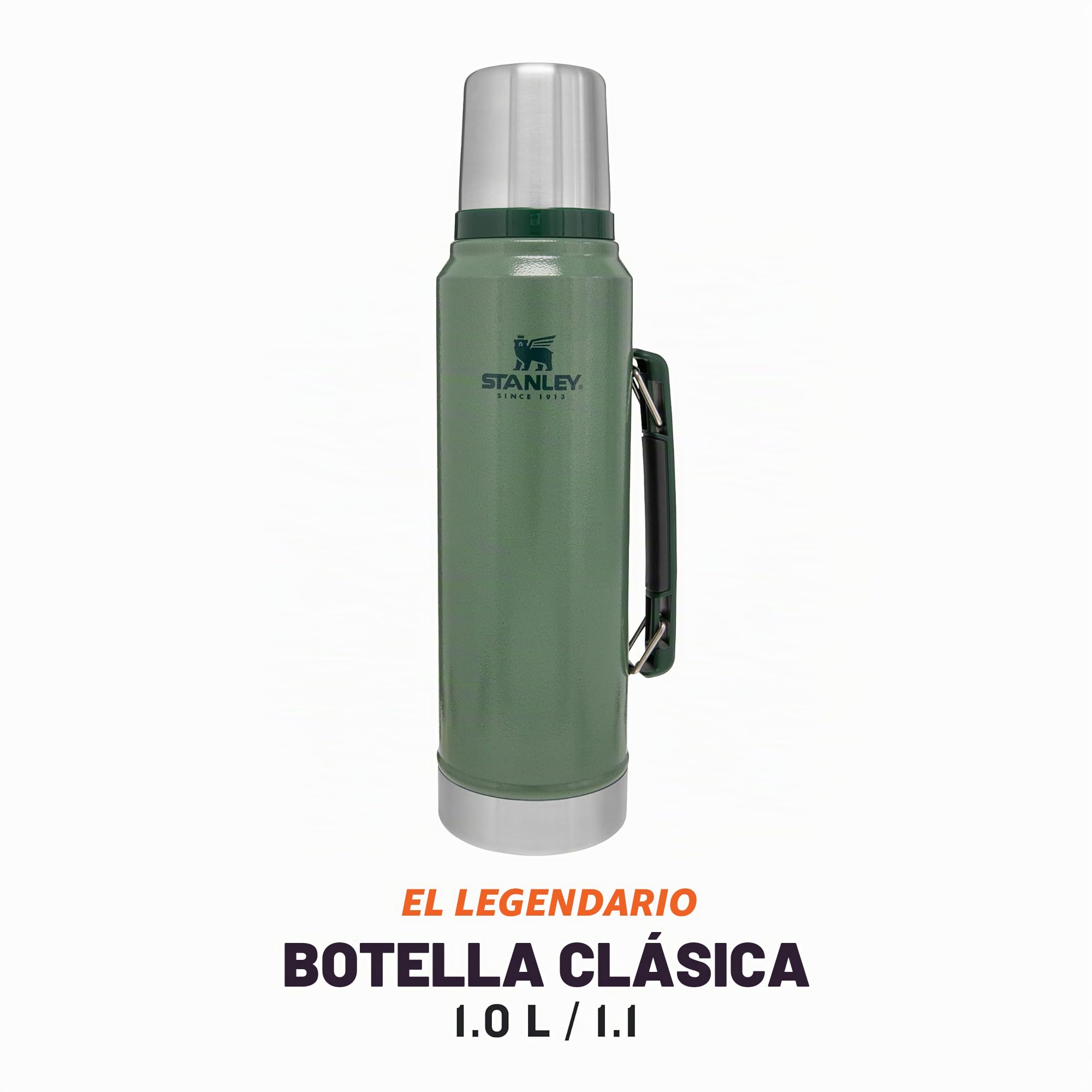 Stanley Classic Legendary Botella Termica 1 Litro - Mantiene Frío o Calor 24 Horas - Termo Cafe - Cantimplora Acero Inoxidable - Sin BPA - Apto Para Lavavajillas - Hammertone Green