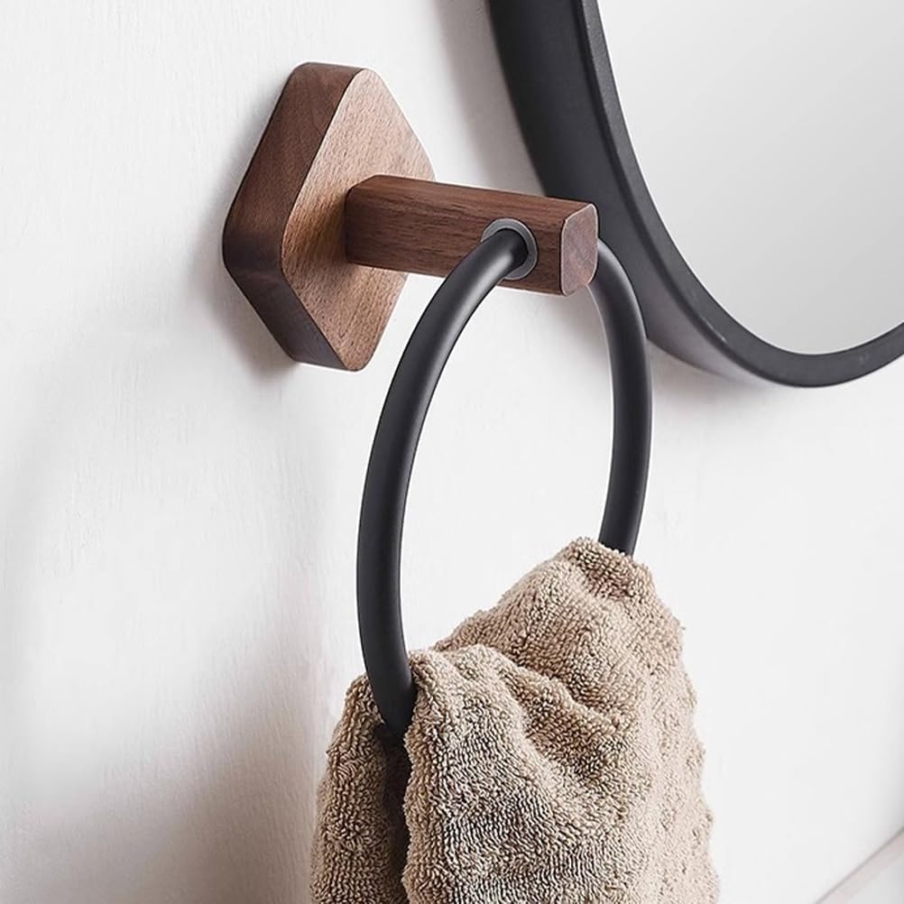 No Hole Hand Towel Ring Wall Mount Towel Holder for Bathroom Kitchen Rustic Style Space-Saving 6.69X6.49X3.74 Inch