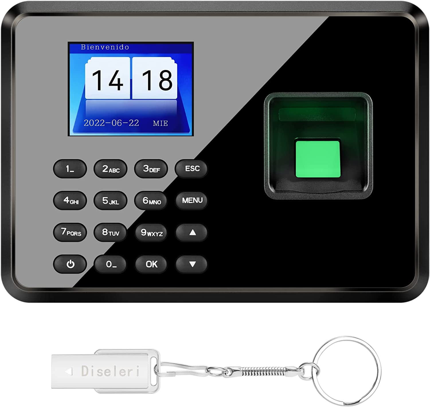 Diseleri Employee Time Clock, Office Punch Clock, Fingerprint Attendance, Clocking in Machine with 2.4 TFT LCD Screen Fingerprint Password, Checking-in Recorder for Business with 8G U-Disk