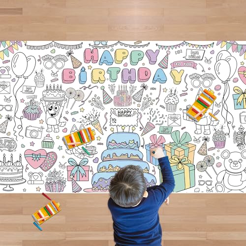 Image of Birthday Giant Coloring Tablecloth,Birthday Crafts for Kids - 72x30 Inches, Paper Coloring Banner Games Activities Gifts Party Decorations