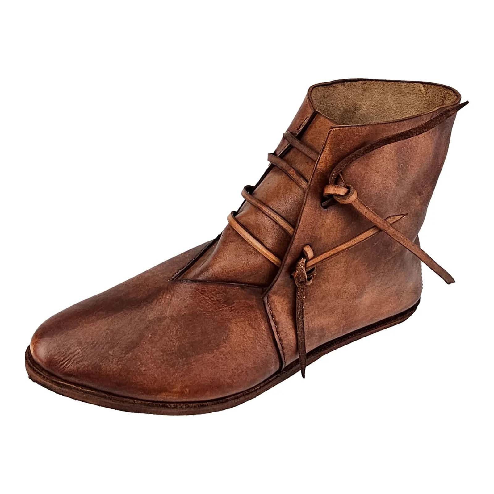 Generisch Mittelalterliche Herren-Stiefeletten im Stil der Stiefeletten, zum Hineinschlüpfen, lässig, niedriger Absatz, bequemes Schuhwerk für den Alltag Herren Schuhe Schwarz Daran