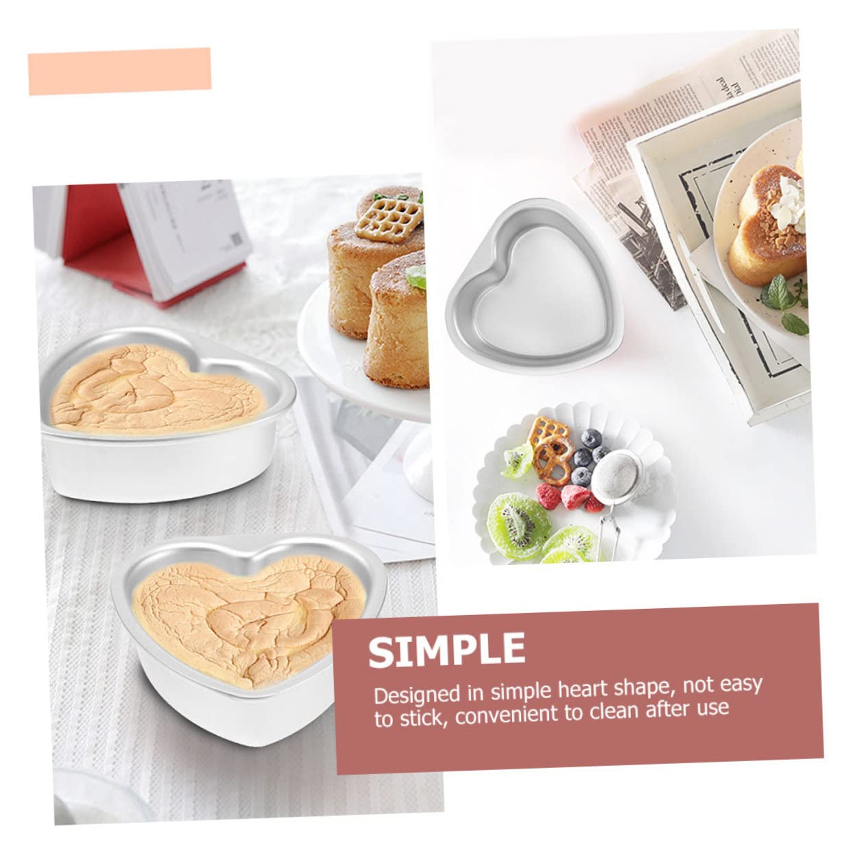 LABRIMP Moules à Gâteau Réutilisables et Faciles à Nettoyer en Alliage D'aluminium Forme Cœur 2 Pièces pour Pâtisserie et Bricolage
