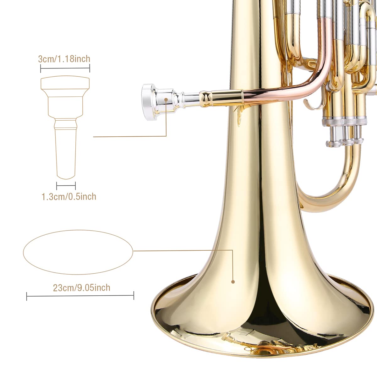 Btuty Barytonhorn Bb Brass Style Piston Goldlac-k Surface Instrument à vent avec gants, chiffon de nettoyage pour débutants
