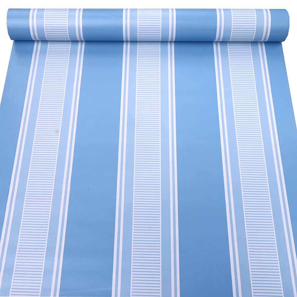 Self Adhesive Vinyl Mediterranean Blue Stripe Peel and Stick Wallpaper Shelf Liner for Walls Nursery Girls Bedroom Cabinets Dresser Drawer Furniture Decal Removable Waterproof 17.7x117 Inches