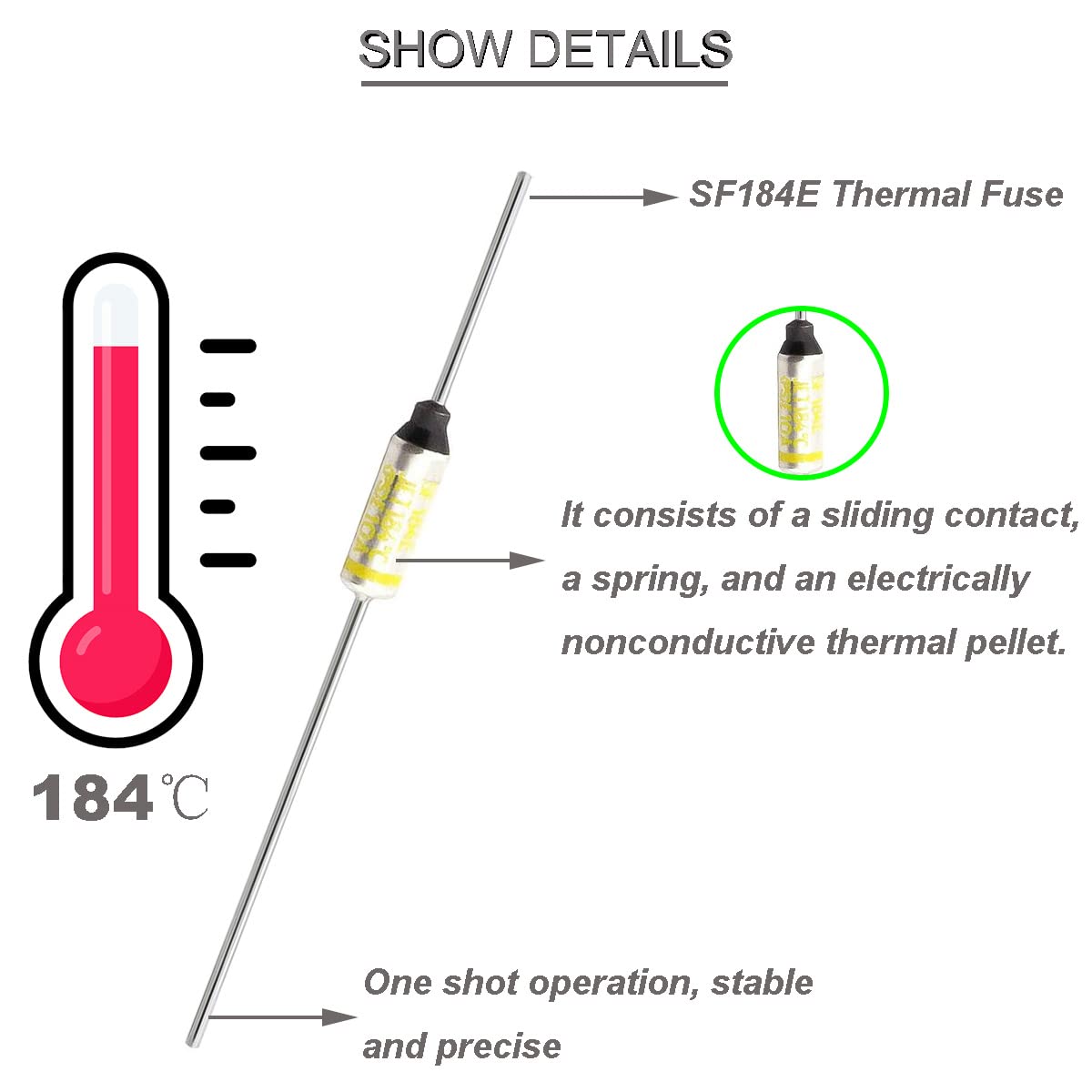 Youmile 10 pcs SF184E SEFUSE 10A 250V Metal Thermal Cutoffs Thermal Fuse 184 Degree with GT-1 Crimp terminal Silicone fiberglass sleeving for Household Electrical appliances - Image 2
