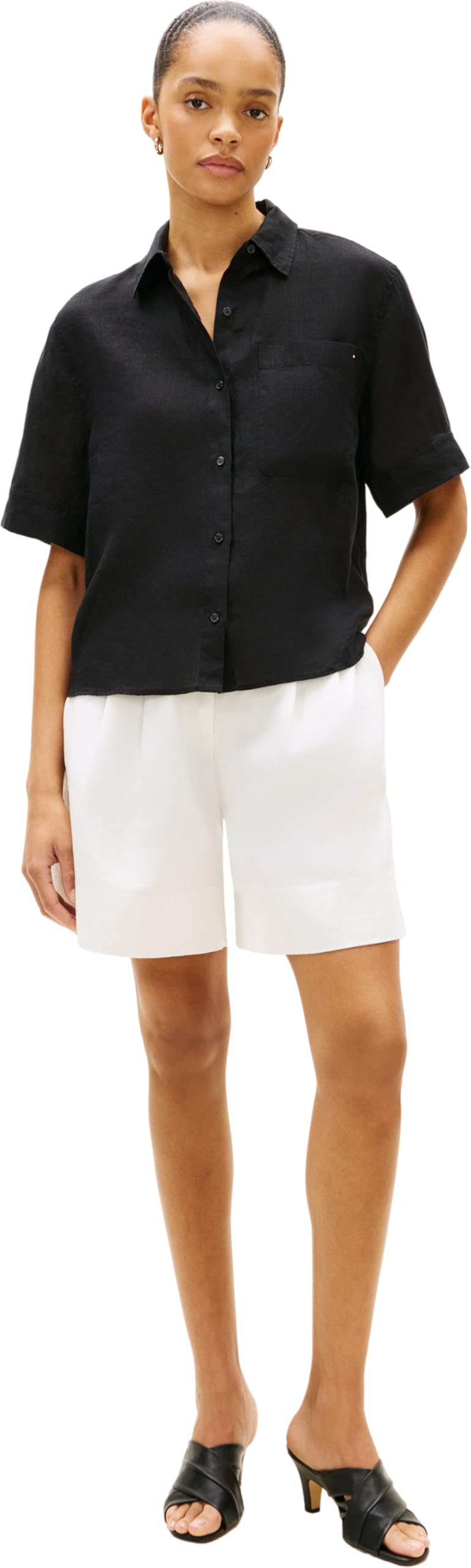 Tommy Hilfiger Damska koszula Ess Linen Ss WW0WW48925, czarna, XS