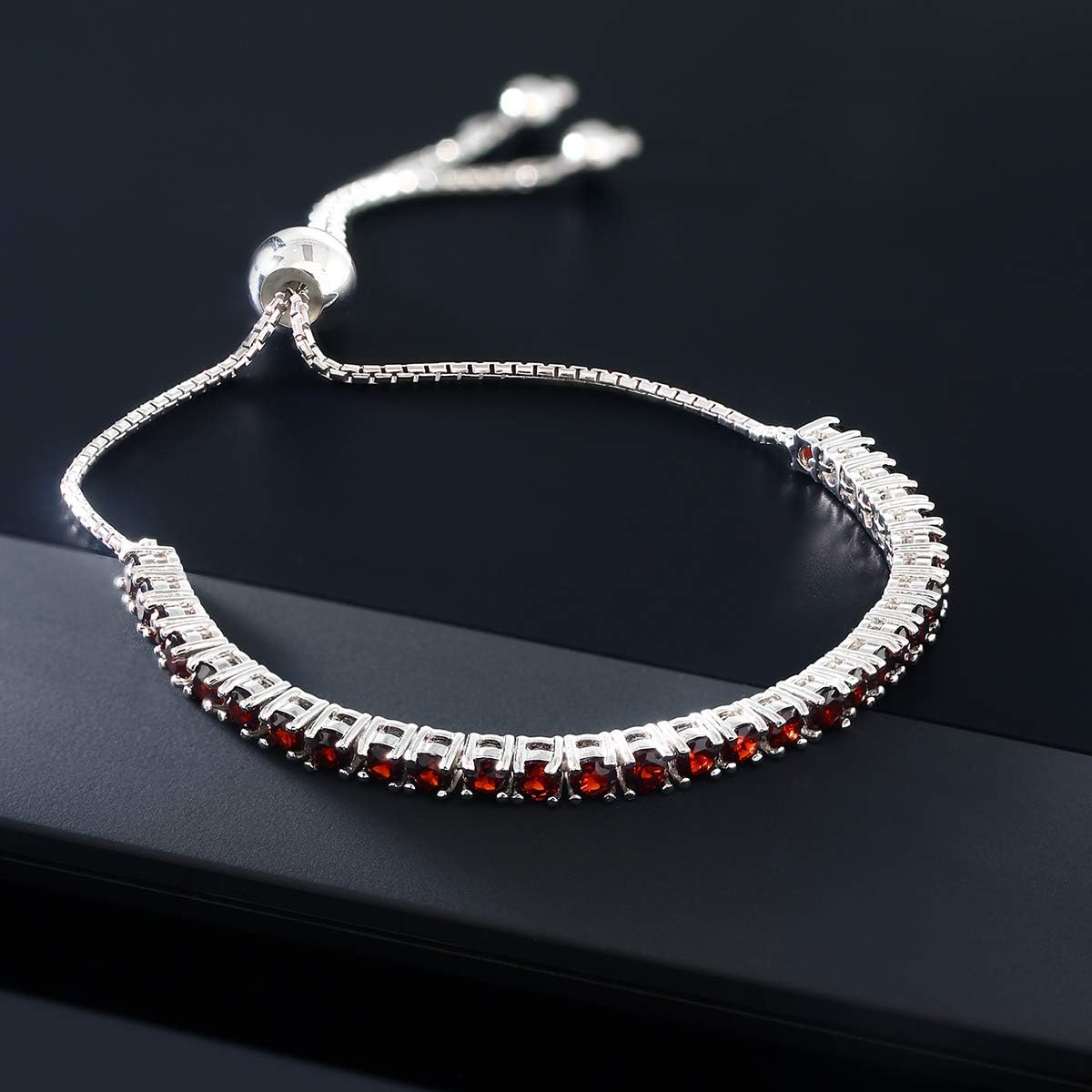 Gem Stone King 4.50 Cttw Red Garnet Tennis Bracelet For Women In 925 Sterling Silver | January Gemstone Birthstone | Round 3MM | Bollo Bracelet | Fully Adjustable Up to 9 Inch | Easy-On Easy-Off