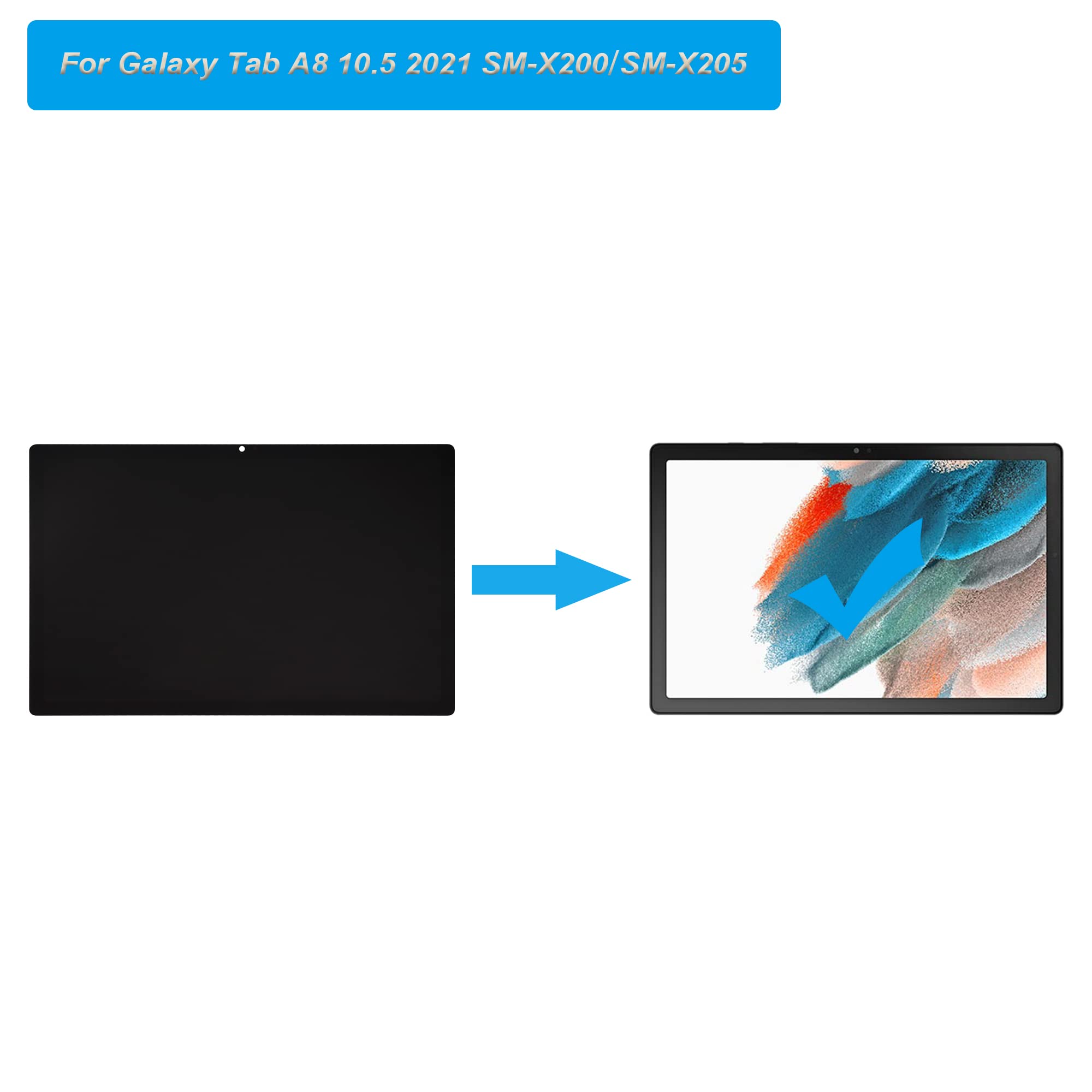 Pantalla táctil de repuesto compatible con Samsung Galaxy Tab A8 10.5 2021 SM-X200, SM-X205 de 10,5 pulgadas, con herramientas