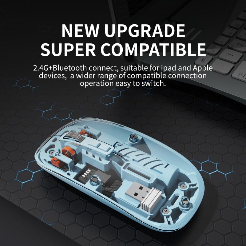 Image of PowerHaus Transparent Wireless Mouse, Dual Mode (Bluetooth + 2.4GHz), 1600 DPI, Silent Click, 5 Buttons, Type-C Rechargeable, Ergonomic Mouse for Laptop and PC | Green