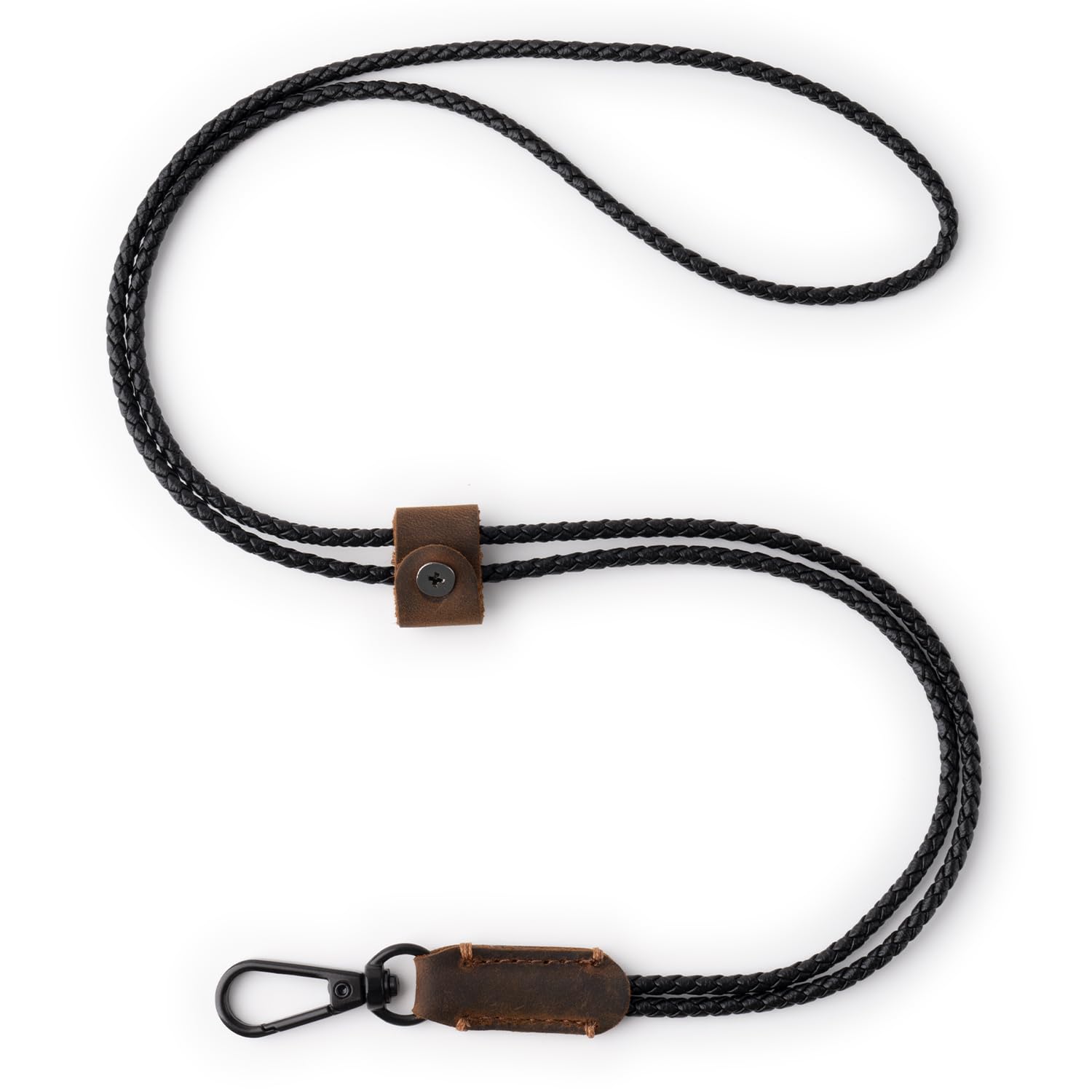 Leather Braided Lanyard Adjustable Retainer Neck Strap with Swivel Lobster Claw Clasp for ID Badge/Keys/Wallet/Cellphone (Dark Brown)