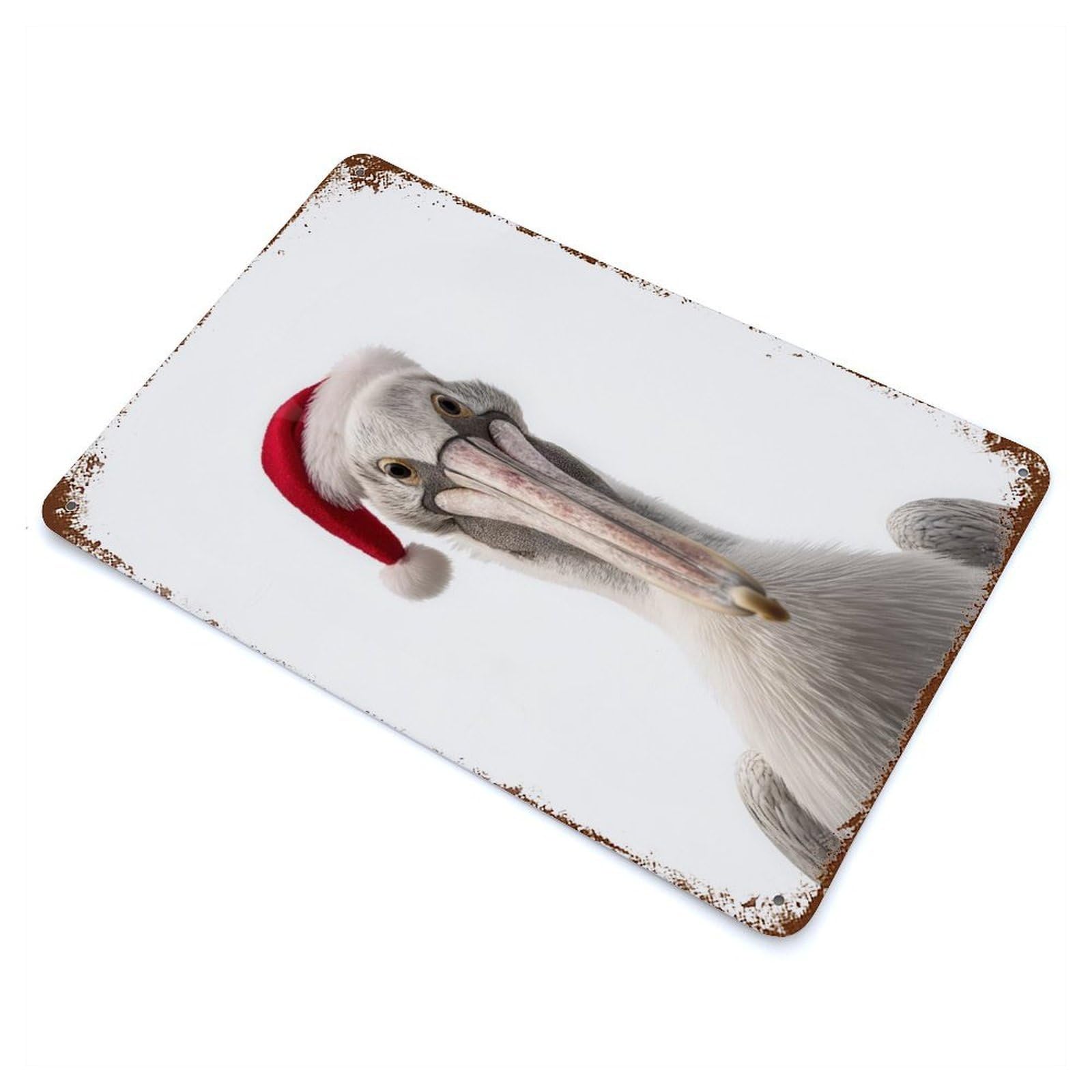 Vintage Rust Metal Sign Pelican Wearing A Santa Hat 11.8"x7.9", Shabby Chic Decor for Cafe, Home Bar And Lounge Decor