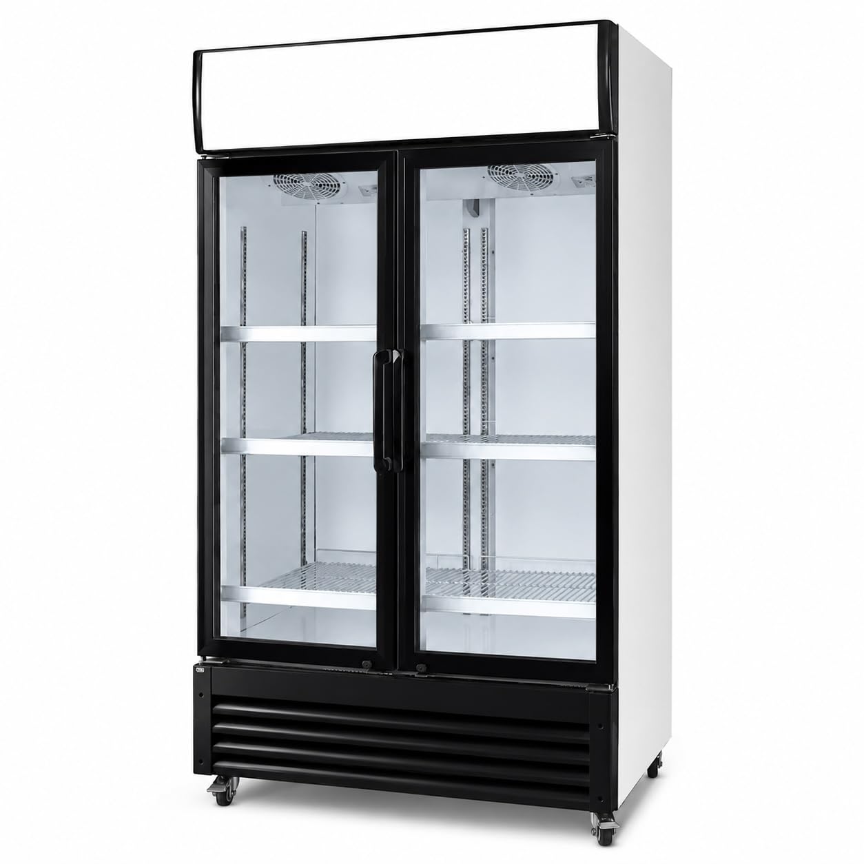Générique Professional Refrigerated Cabinet 2 Doors Glass 600L Black – Ventilated Cooling – LED Lighting – Digital Thermostat – Beverage Fridge CHR – 1080x595x2100mm