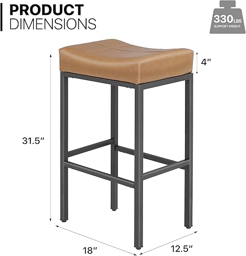 Miniatura 2 de MoNiBloom Juego de 2 taburetes de bar, 31.5 pulgadas de altura de mostrador, retro sin espalda, asiento de silla de montar de piel sintética con