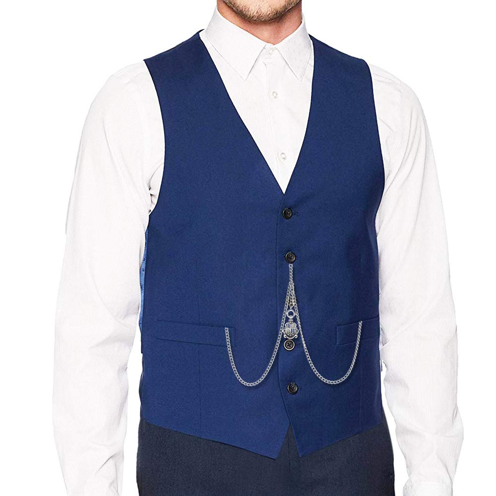 TREEWETO Taschenuhrkette mit T Bar Endstück Gesamtlänge 72cm Doppel Albert T-Bar Taschenuhr Kette mit Antiker Schild-Anhänger und 3 Haken für Weste Knopfloch