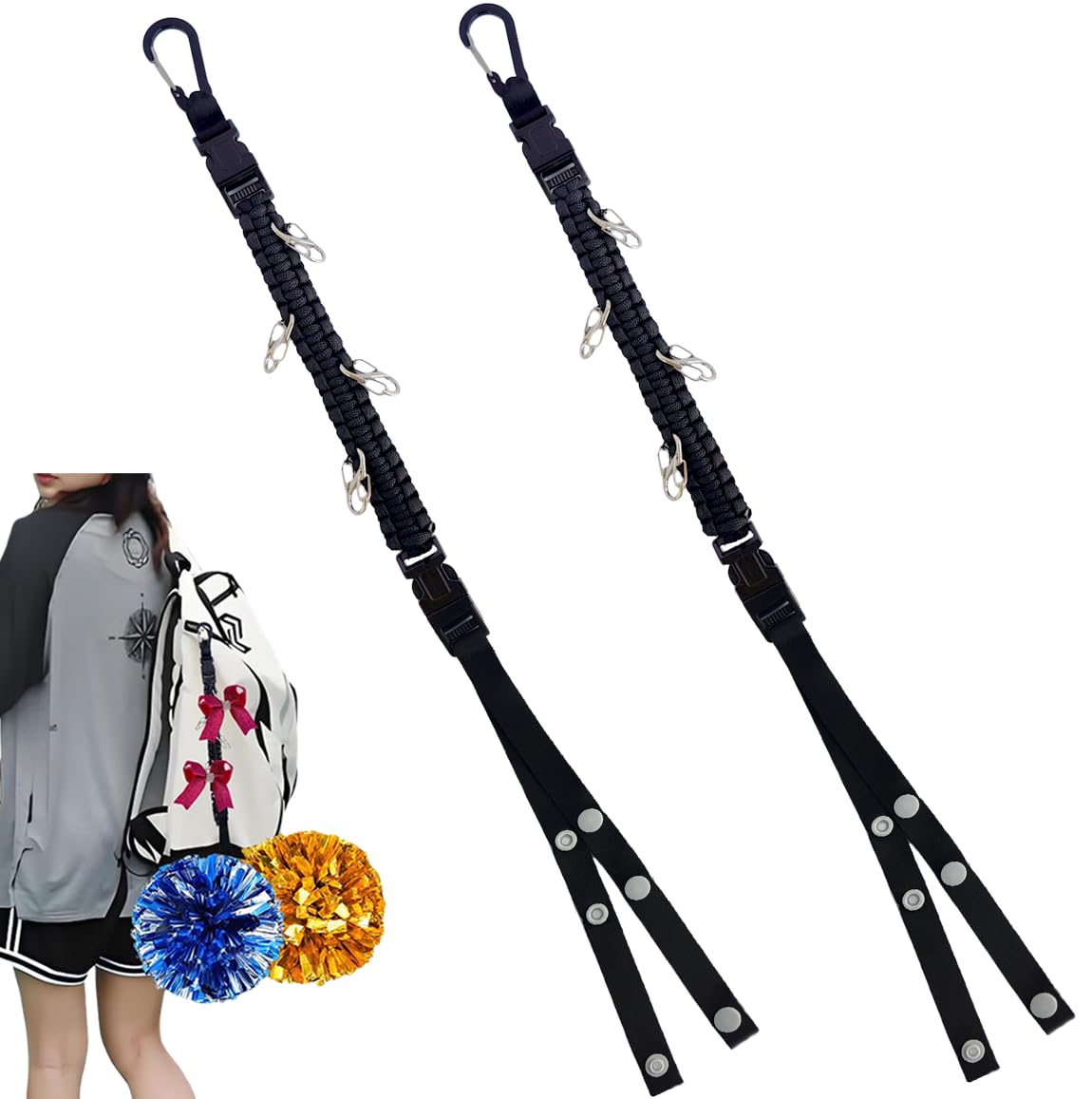 nsgglecher 2Pcs Multifunctional Pom Pom Holder for Backpack, Cheer Bow Holder Protect Cheer Poms, Portable Pom Poms Straps?Perfect Accessory for Cheerleaders, Cheer Girls Sports Gifts(No Pom Poms)