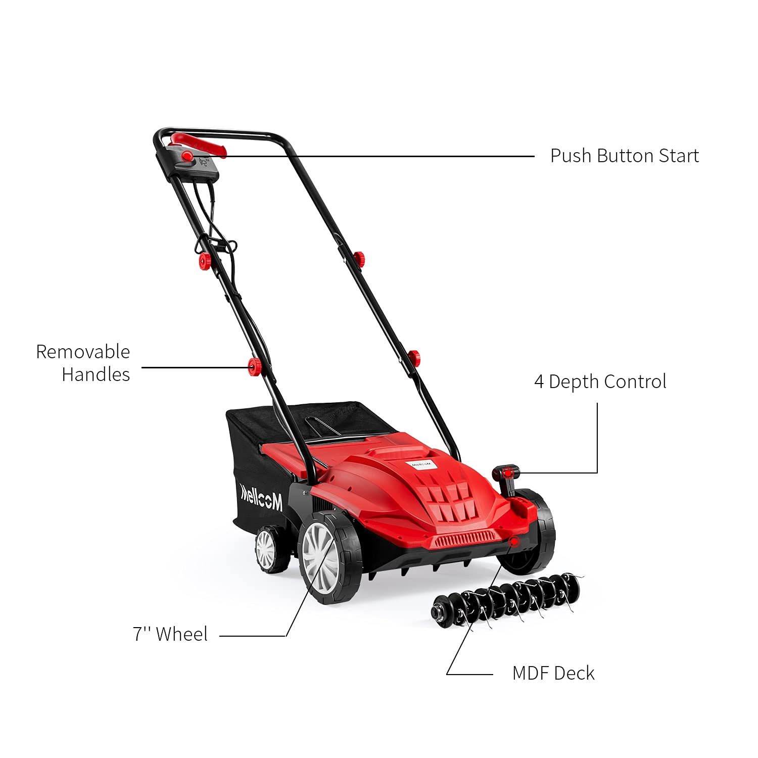 YOLENY 13 Inch Corded Electric Dethatcher, 2 in 1 Electric Scarifier with 4 Working Heights,13.6
