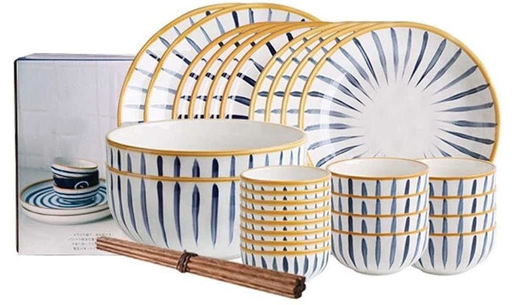 Juego de vajilla de Porcelana, 28 Piezas, Estilo japonés, de cerámica, con Plato y Cuenco, para Restaurante, Color Azul y Blanco.