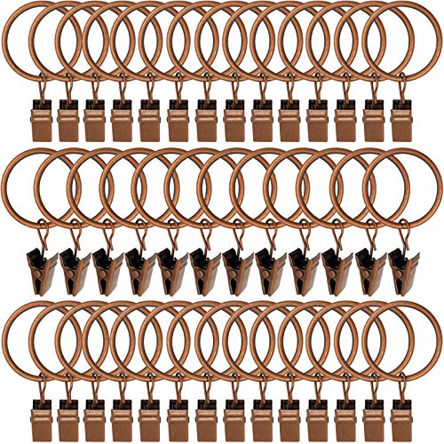 Image of AMZSEVEN 40 Pack Curtain Rings with Clips, Drapery Clips with Rings, Drapes Rings 1.26 in I D, Fits up to 1 in Curtain Rod, Antique Copper