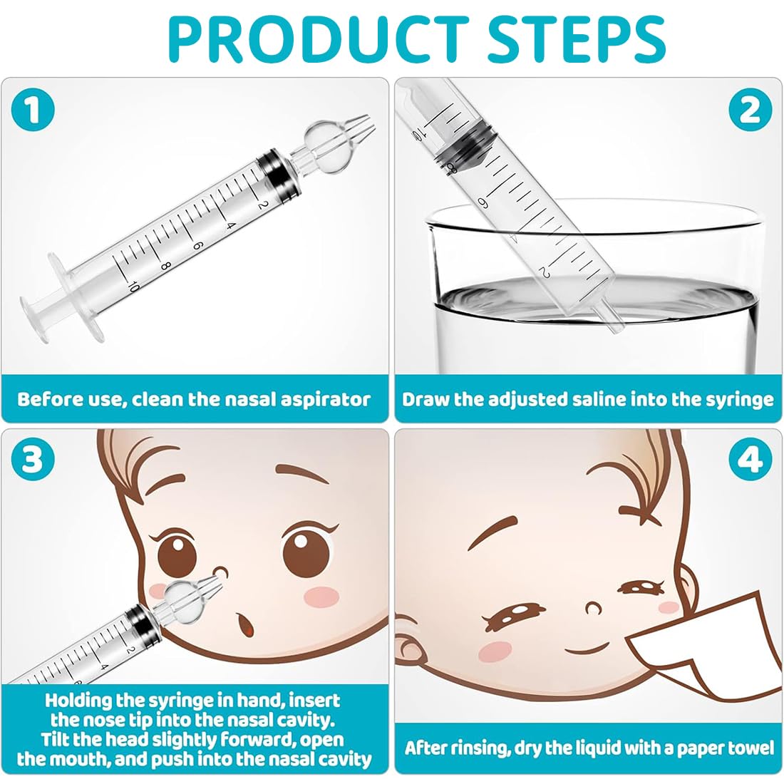 Lot de 4 mouches bébé seringue nasale Nettoyeur de nez-De Haute Qualité-Dispositif de rinçage-irrigation nasale- Sans BPA et Sans Phtalate