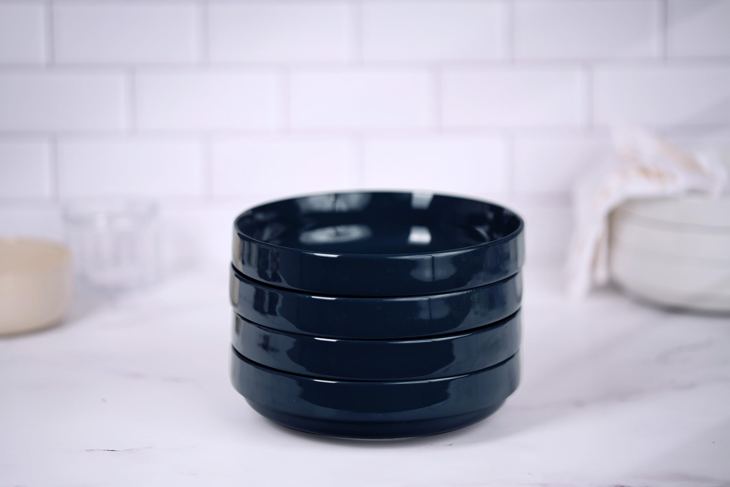 KooK Lot de 4 bols à pâtes en céramique, larges et peu profonds, bleu marine
