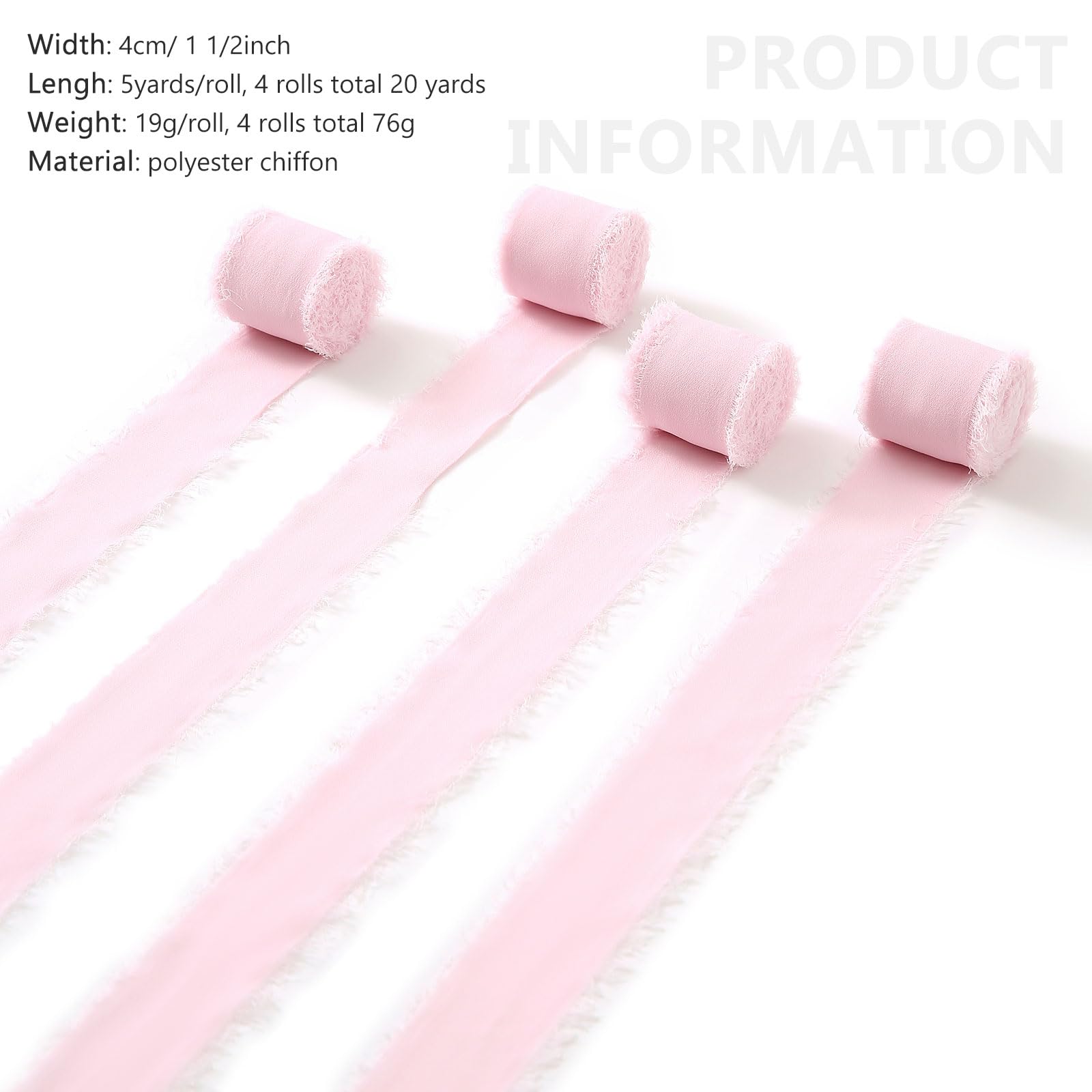Pretty Jolly Ribbons for Gift Wrapping Pink Chiffon Ribbon 1 1/2 Inch 20Yd Wedding Car Ribbon Handmade Fringe Silk Ribbon for Cake,Flower Bouquet,Wedding Invitations,DIY Crafts and Hair Bow - Image 2