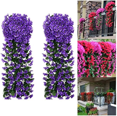 2 Pack Vivid Artificial Hanging Orchid Bunch, 2023 Newest Fake Wisteria Violet Vine Hanging Flowers Plants Garland, Wall Long Hanging Bush Flowers Strings for Garden Wedding Indoor Outdoor Decor. (A)