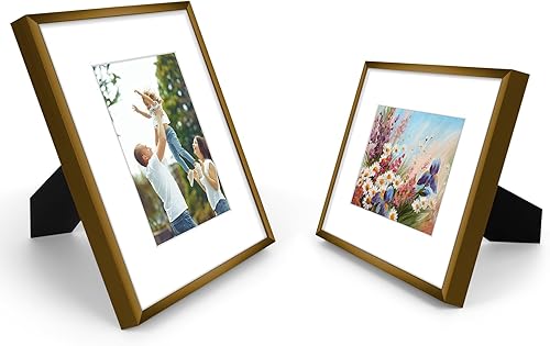 Vista 100 de Golden State Art - Marcos de fotos de metal de 8 x 10 pulgadas con paspartú para fotos de 5 x 7 - Juego de 4 portarretratos de aluminio de 8 x 10