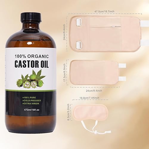 Miniatura 6 de XIKERAY Aceite de ricino orgánico prensado en frío sin refinar botella de vidrio (16 onzas16.0 fl oz), paquete de aceite de ricino reutilizable,