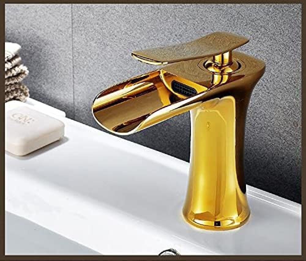 Robinet de lavabo de salle de bains cascade or et blanc pour rénovation de maison