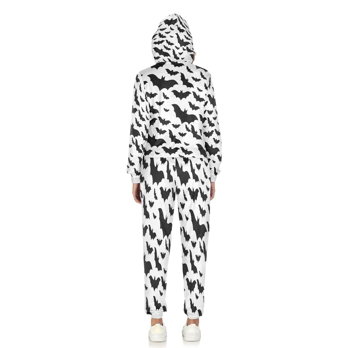 Conjunto deportivo de 2 piezas para mujer, diseño de murciélagos de Halloween, color blanco y negro, conjunto deportivo de manga larga para Halloween, gótico